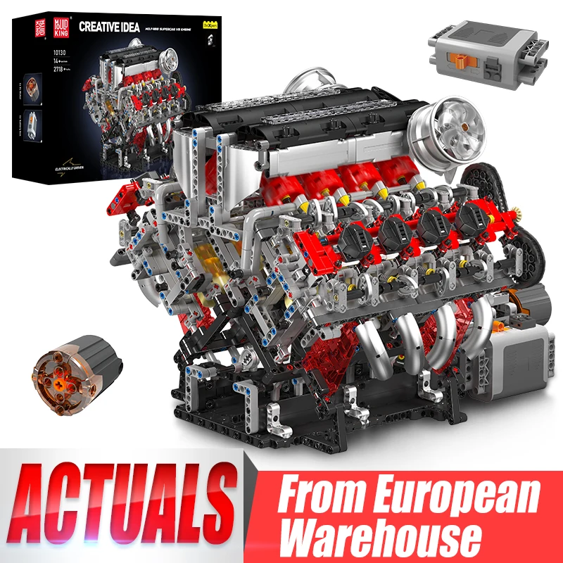 Mould King 10130 Techniczny Model Silnika Samochodowego Zabawka Silnik V8 Supercar F488 z Napędem Elektrycznym Klocki Konstrukcyjne Prezent Świąteczny dla Dzieci