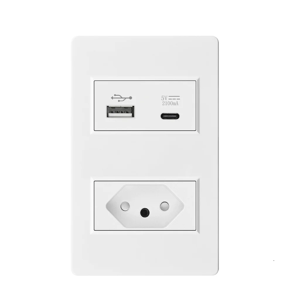 VISWE Brazil Socket usb type-c 10A 20A AC 250V,118mm*72mm Plastic Panel, Wall Electric Outlet usb plug 5V 2A