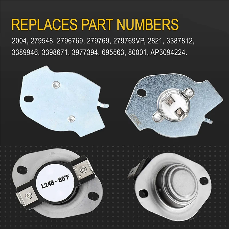 4X Zestaw termiczny wyłącznika bezpieczeństwa grzałki suszarki 279769, kompatybilny z 3389946, 3398671, 3977394, 695563, AP3094224, 3390291