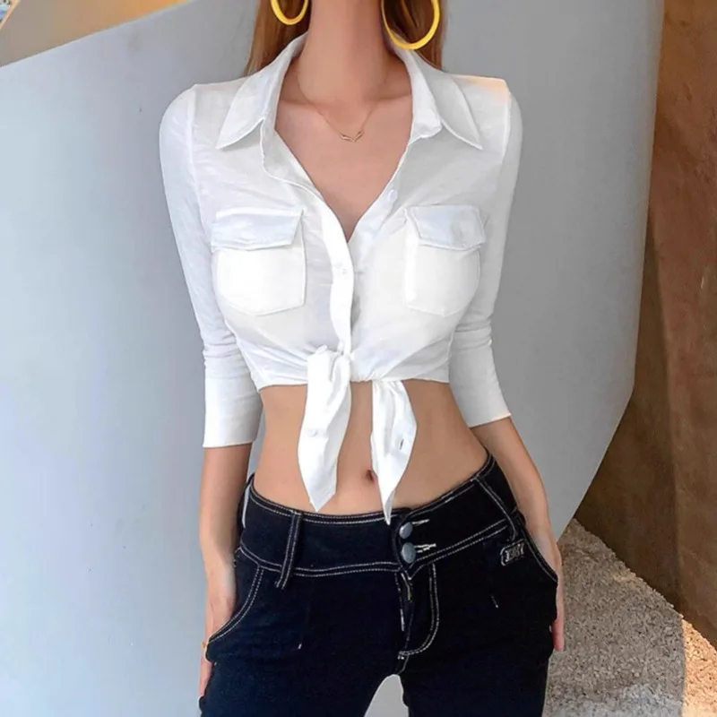 

Summer and Autumn Women's College Style Sweet Lapel Single-breasted Cardigan Slim-fit Shirt Women