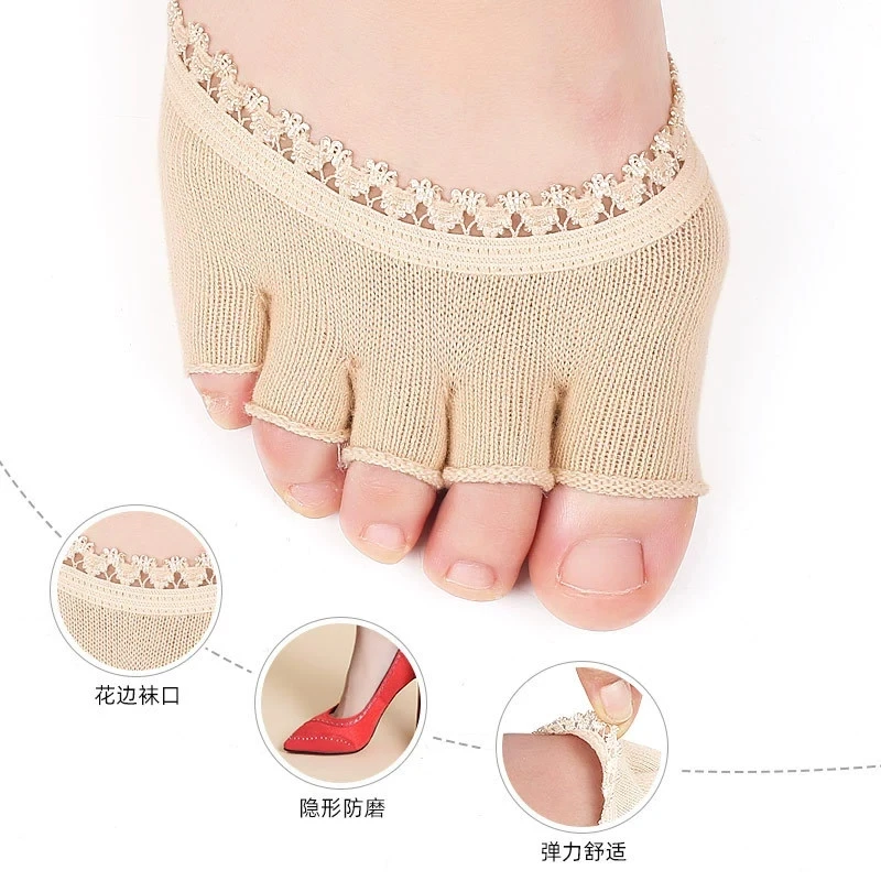 1Pair Toe Separator Foot Care Half Insoles Five Finger Socks Pads Bunion Sleeve Protector Hallux Valgus Forefoot For Women
