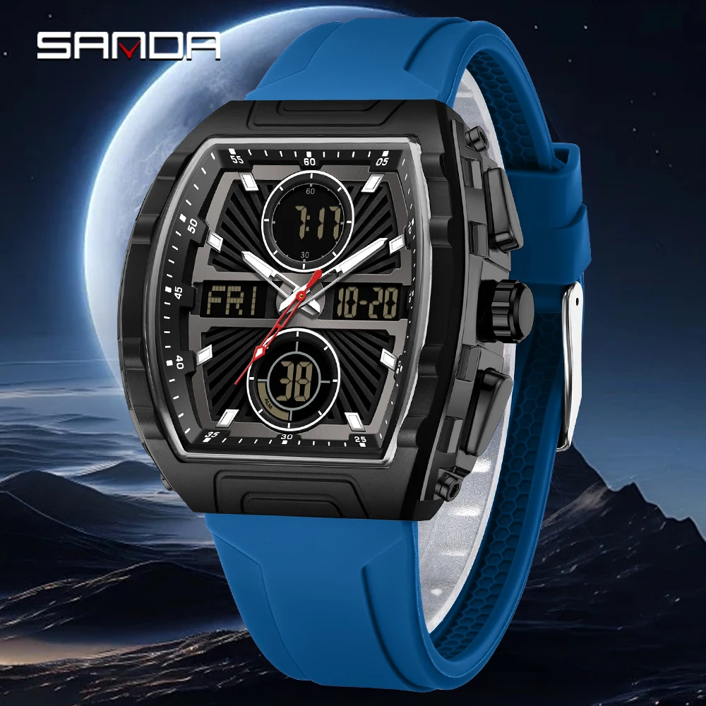 

Бренд SANDA 6231, электронные мужские часы, цифровые модные трендовые многофункциональные часы, силиконовые водонепроницаемые мужские часы с датой недели