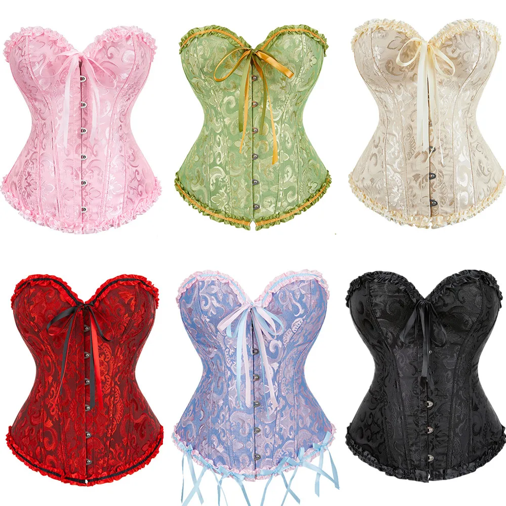 

Женские корсеты и бюстье размера плюс в стиле ретро, жаккардовый корсет с цветочным принтом на шнуровке, готический корректирующее белье для тела, сексуальное женское белье, корсет