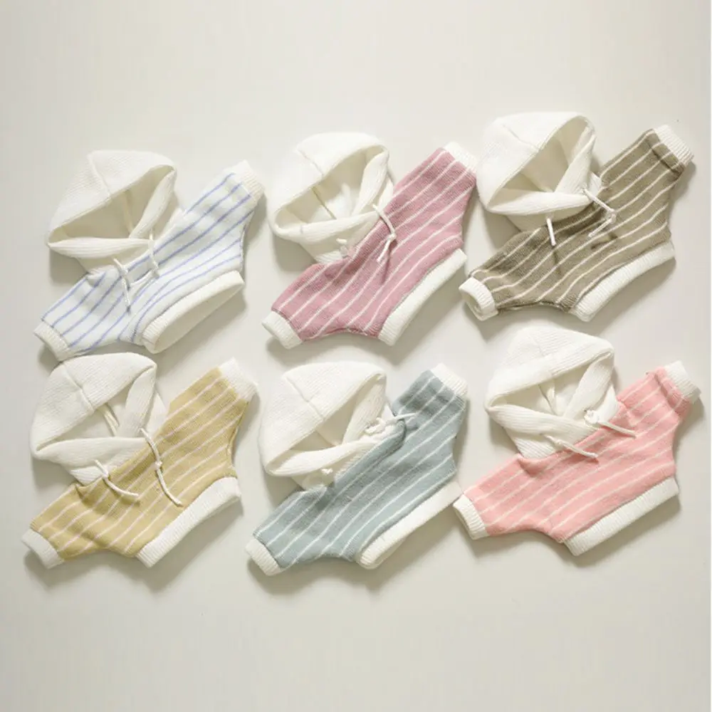 Cotton Doll Clothes Undershirt Stripe Hoodie 12cm Plush Doll Clothes Fashion Style Solid Color No Attributes Doll Clothes