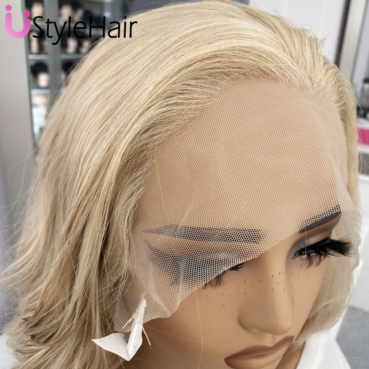 UStyleHair Mix Blonde Short Wave Lace Wig Heat Resistant Synthetic Lace Front Natural Hairline Daily Wear Cosplay Wigs for Women