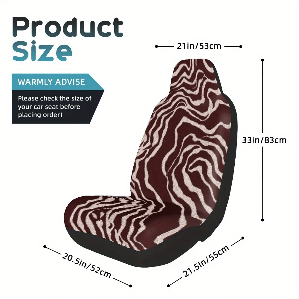 2pcs Modern Brown & White Abstract Lines Car Seat Covers - Lightweight, Easy-Clean Polyester, Universal Fit For All Vehicles, St