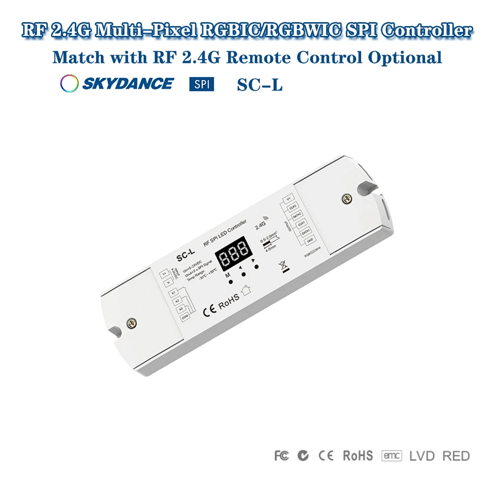 Skydance SC-L DC5-24V 2.4GHzRF + Interruptor SPI 900Pixels Controlador TTL Para WS2811 WS2812 WS2813 WS2815 RGBIC/RGBWIC LED Strip