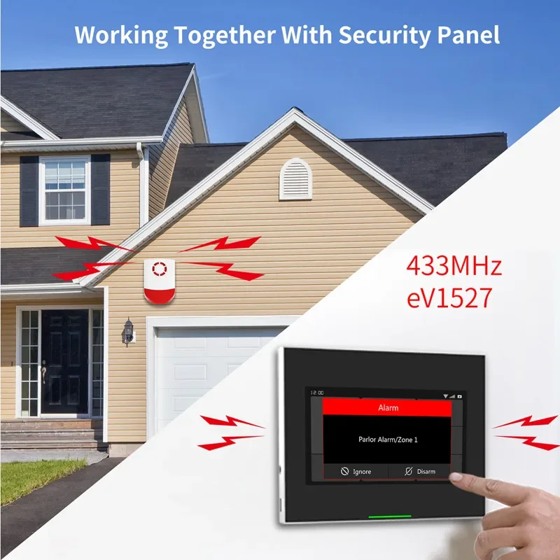 Tahlitech 433 Mhz Sirena wireless per interni/esterni Allarme stroboscopico flash impermeabile 120 dB Alto decibel per sistema di allarme di sicurezza intelligente