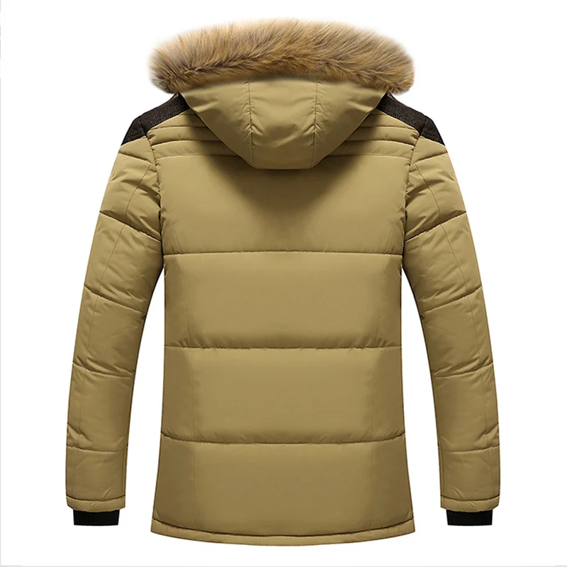 Parkas com capuz destacável para homens, casaco de inverno estilo russo, casaco acolchoado à prova de vento, sobretudo grosso mais veludo