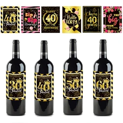 6pcs Adult Happy 30/40/50/60th Birthday Wine Bottle Labels Sticker Black Gold Present for Men Women Birthday Party Decoration
