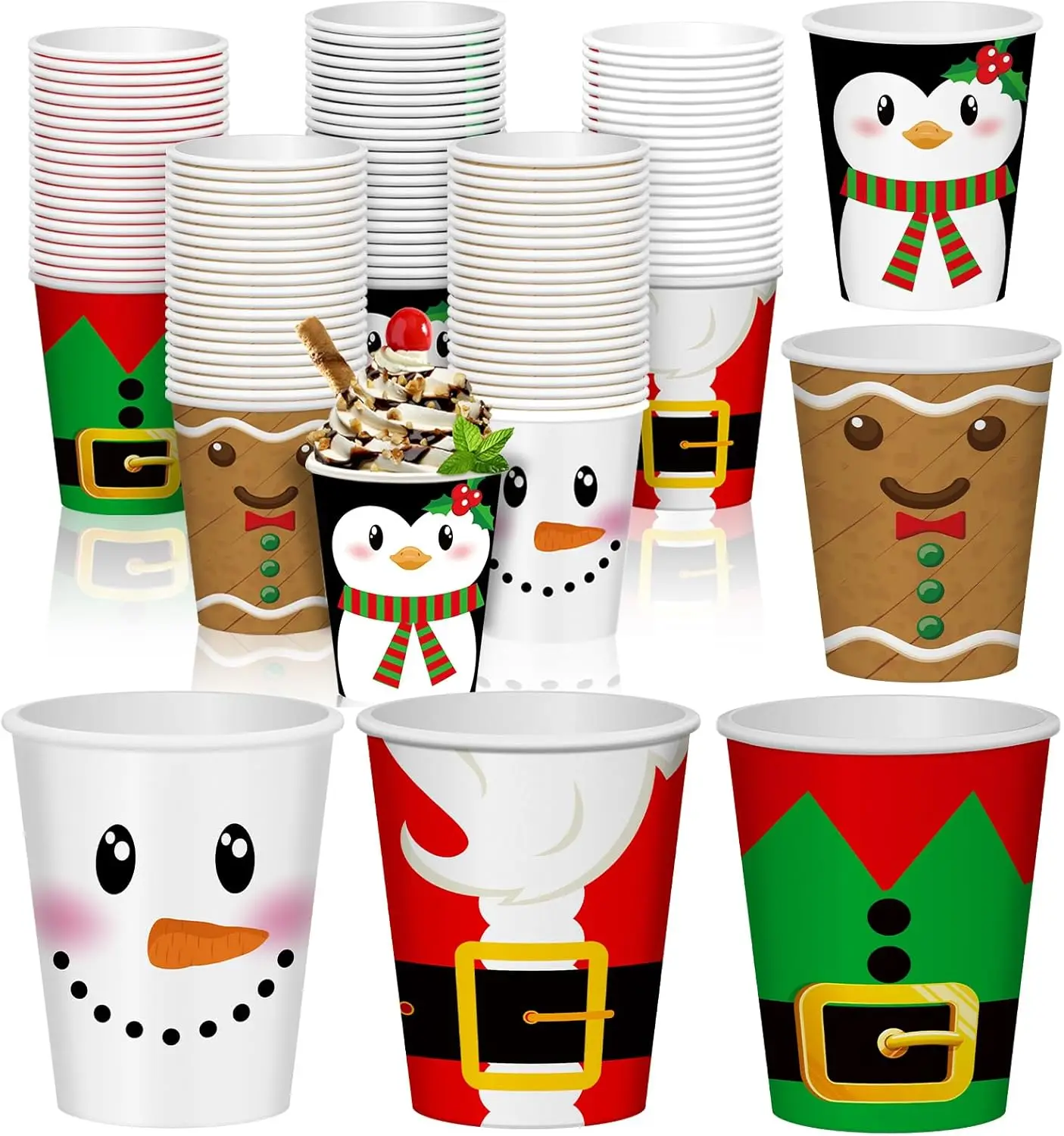 

150 Pcs 9 oz Christmas Disposable Paper Cups Hot Chocolate Cocoa Paper Cups Winter Drink Cup 5 Designs Merry Christmas H