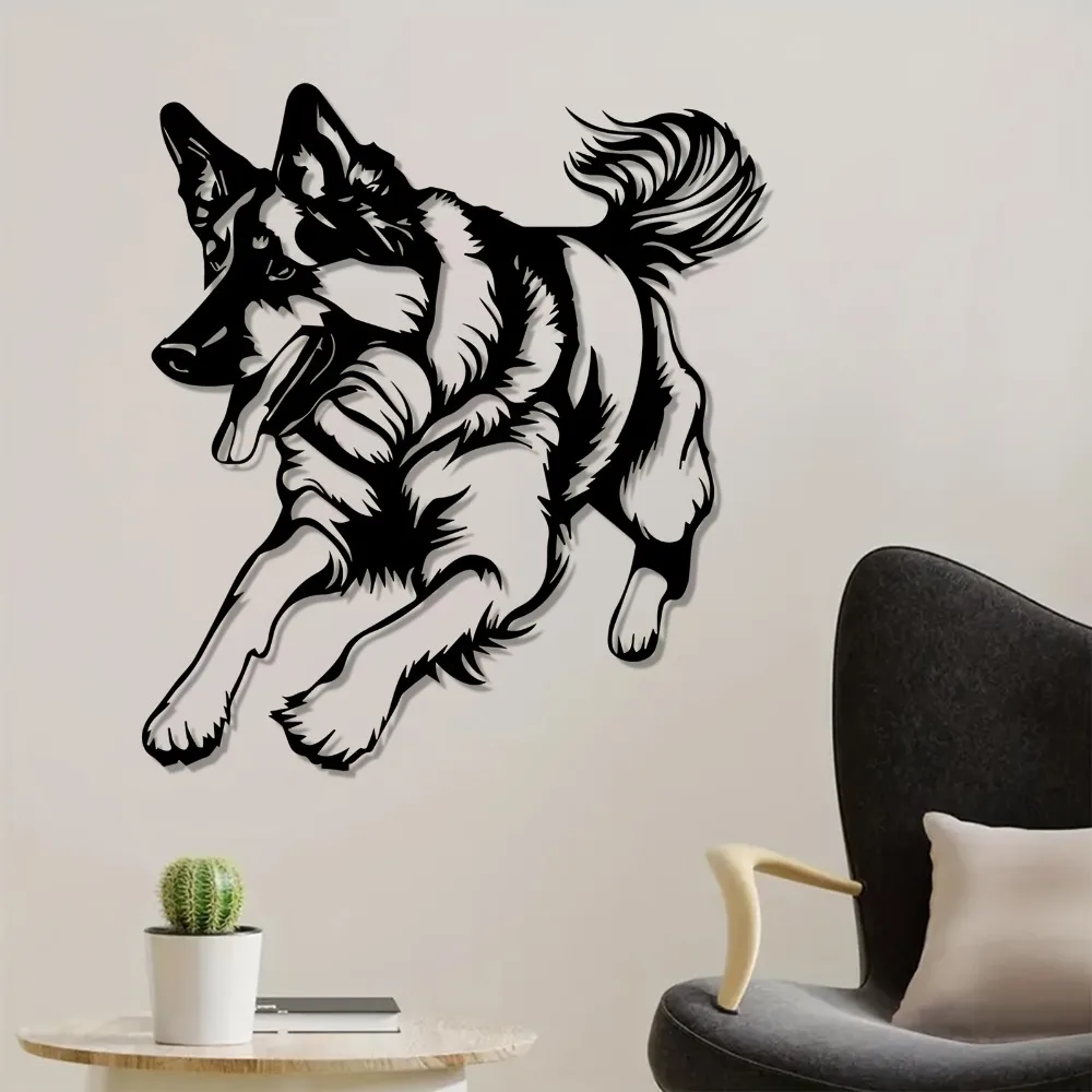 CIFBUY Wrought Iron German Shepherd Wall Art Sculpture, Rustic Metal Dog Decor for Indoor Outdoor Patio Fence, Weatherproof Pet