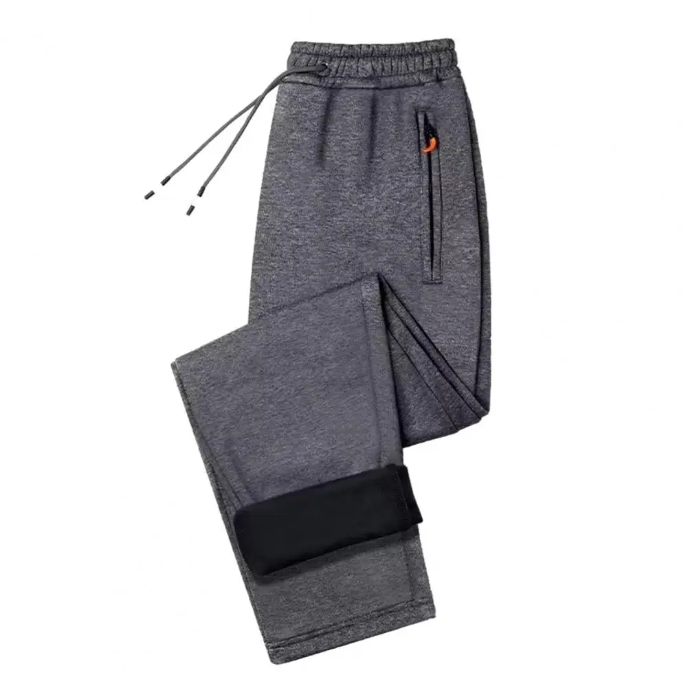 Autumn Winter Thickened Plush Lining Sweatpants Elastic Drawstring Waist Jogger Pants Solid Color Warm Casual Trousers