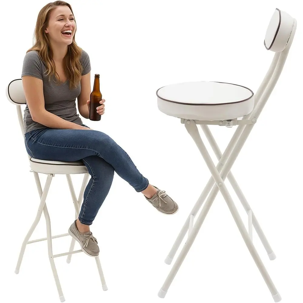 

Белые складные стулья-табуреты для барной стойки (комплект из 2 шт.) с подушками из ПУ, портативные стальные стулья для кухонного острова