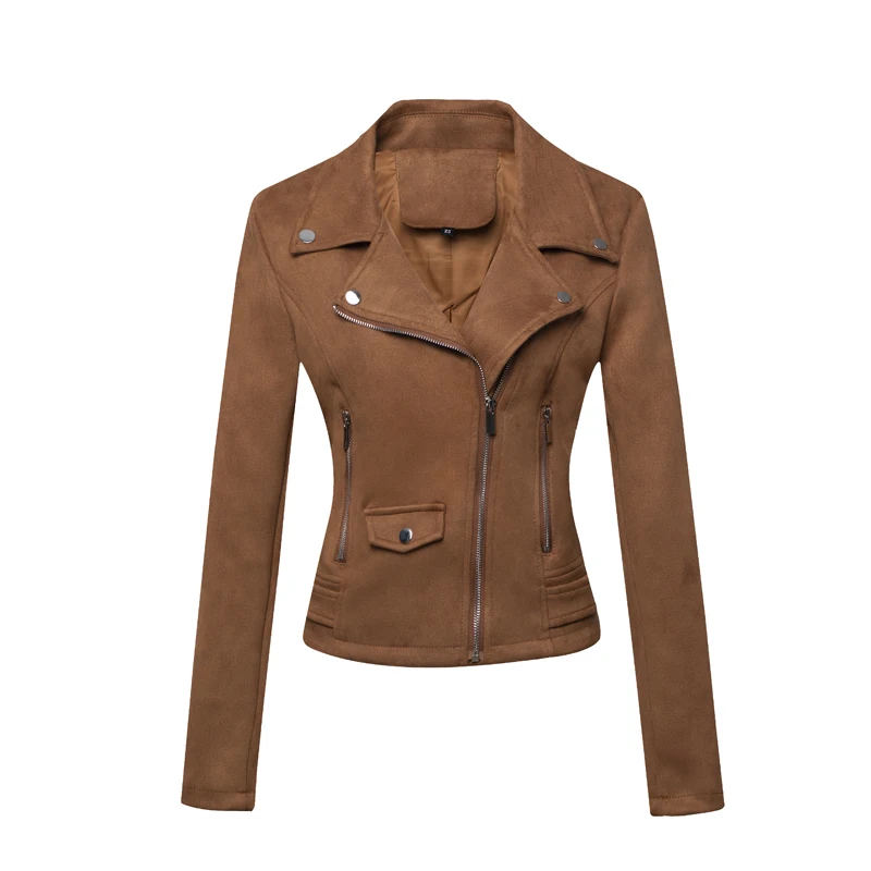 Women's Motorcycle Jacket Leather Short Slim Suede Jacket for Women