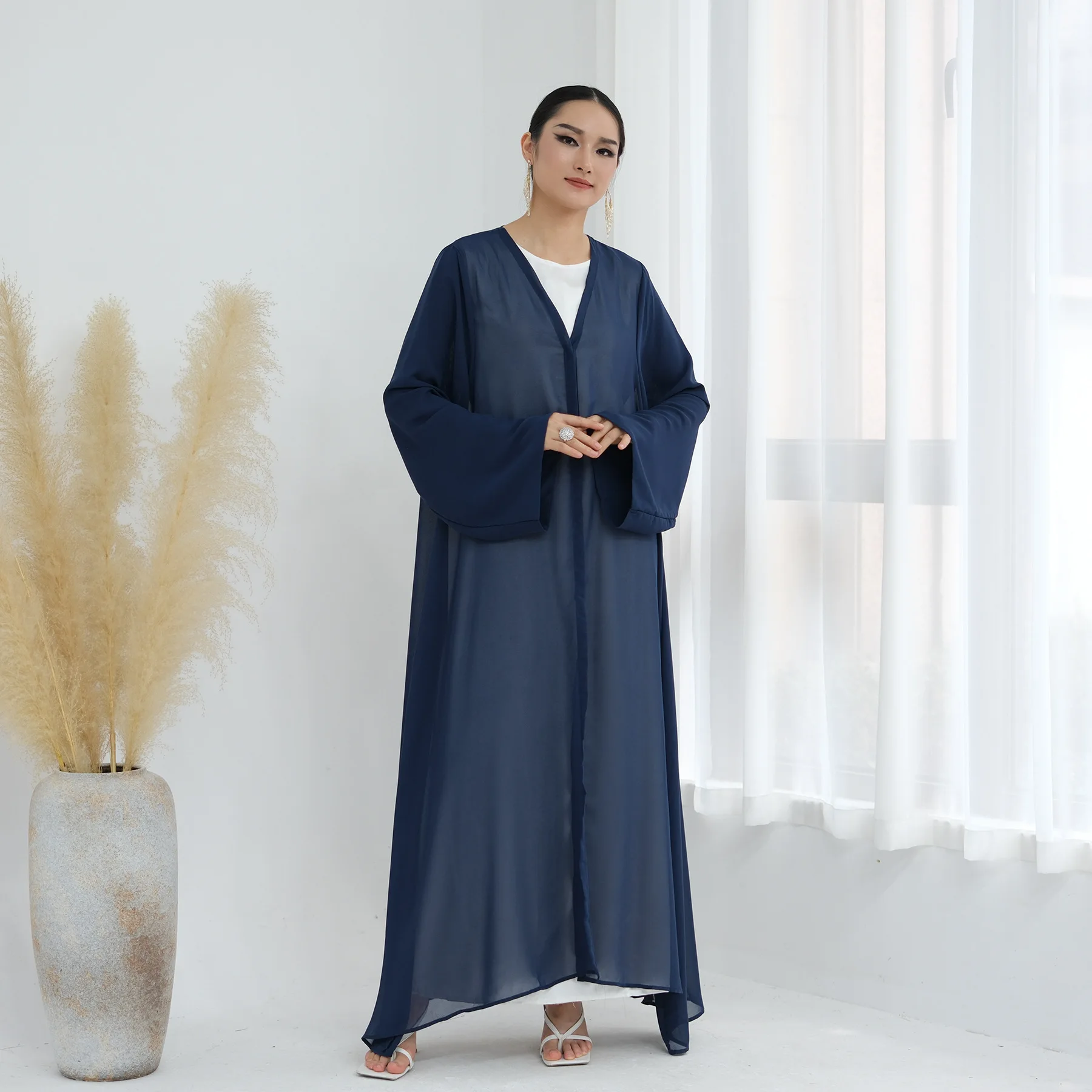 

2026 Eid Chiffon Open Abaya Women Muslim Dress Jilbab Kebaya Islamic Clothing Kaftan Robe Hijab Dresses Soild Ramadan Abayas