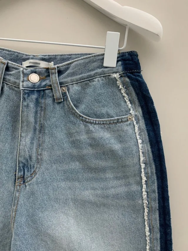 SML 2026 printemps automne femmes taille haute jambe large jean streetwear pantalon gland Patch bleu denim pantalon femmes (XH6282