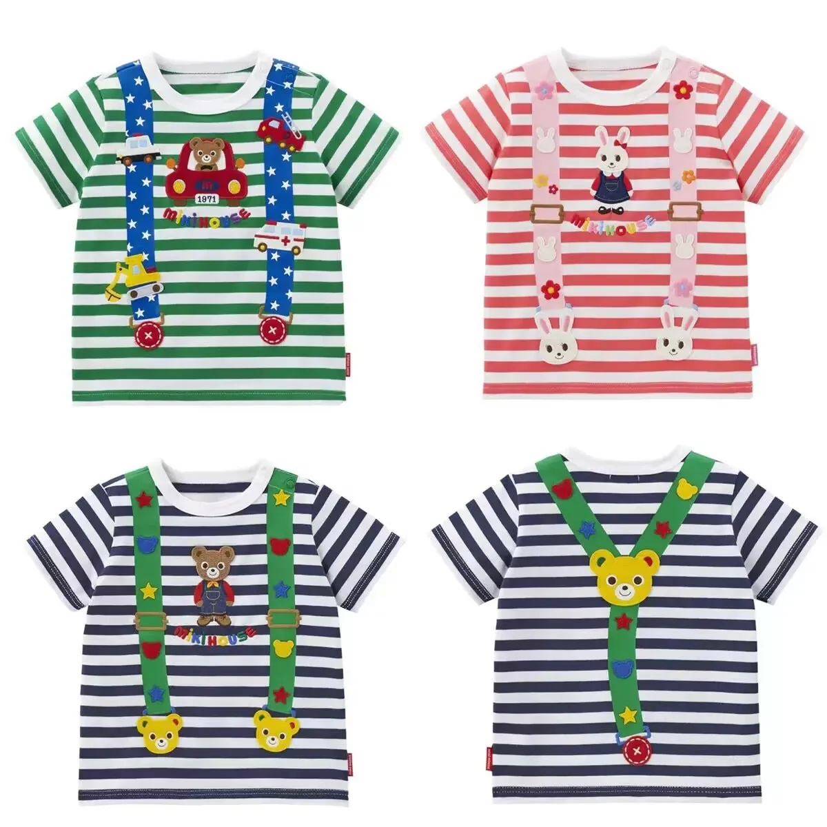 

Korean Boy T-shirts Summer Tops Clothes Girls Striped Boys Mock Suspender Short Sleeve T-shirt Graphic Girls Tees 80-130