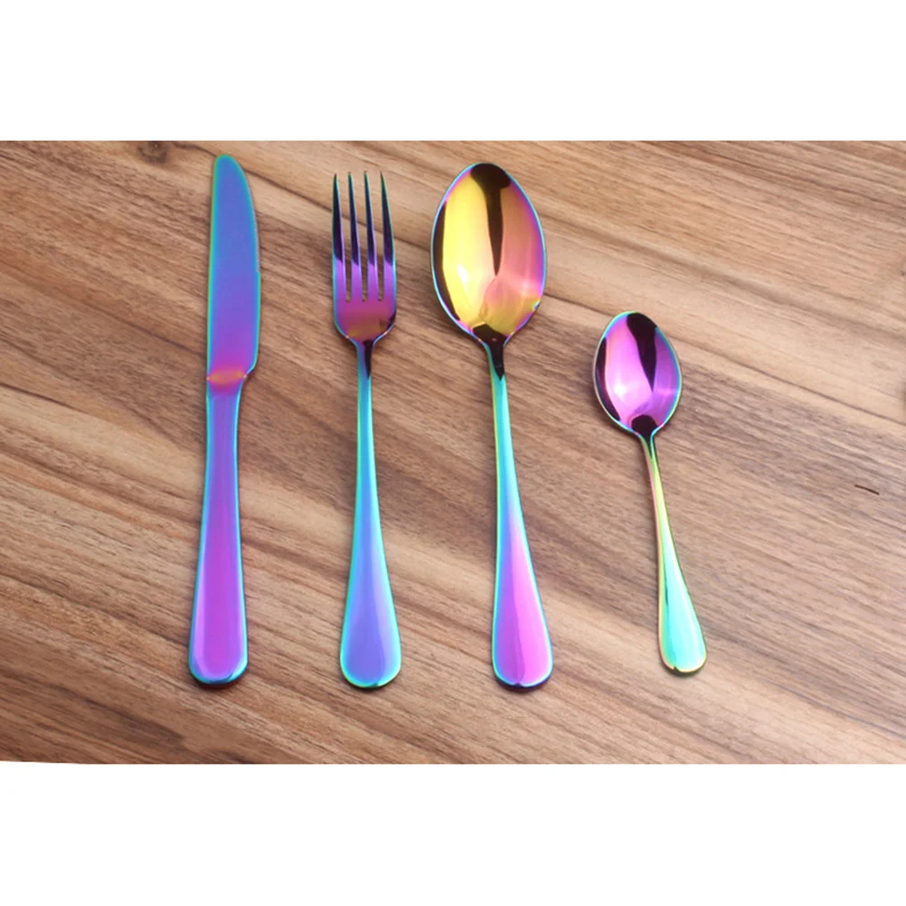 

4 Pieces Stainless Steel Flatware Silverware Set Colorful Mirror Polish Cutlery for Family Reunion Wedding Valentine's Day