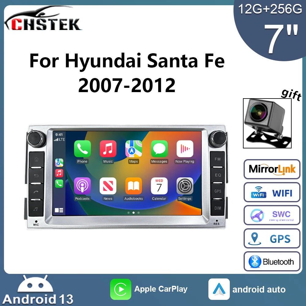 CHSTEK Car Radio Carplay Android 13 Player For Hyundai Santa Fe 2007-2012 Multimedia Navigation WIFI Stereo Autoradio Bluetooth