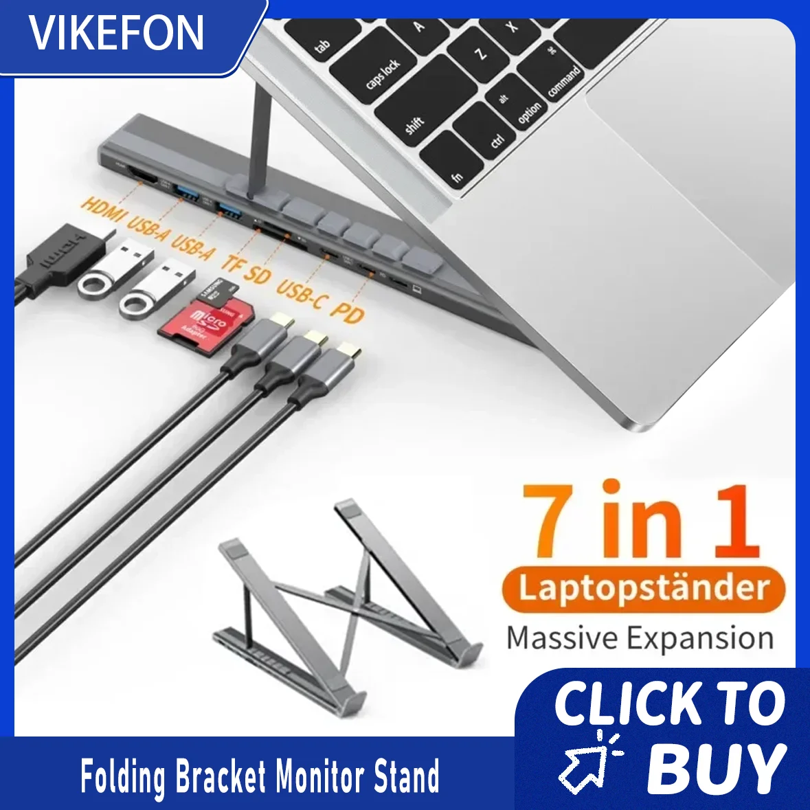 

Laptop Stand with USB C 3.1 HUB USB 3.0 7 in 1 4K HDMI-Compatible SD TF Card Reader Adjustable Portable for Macbook Notebook