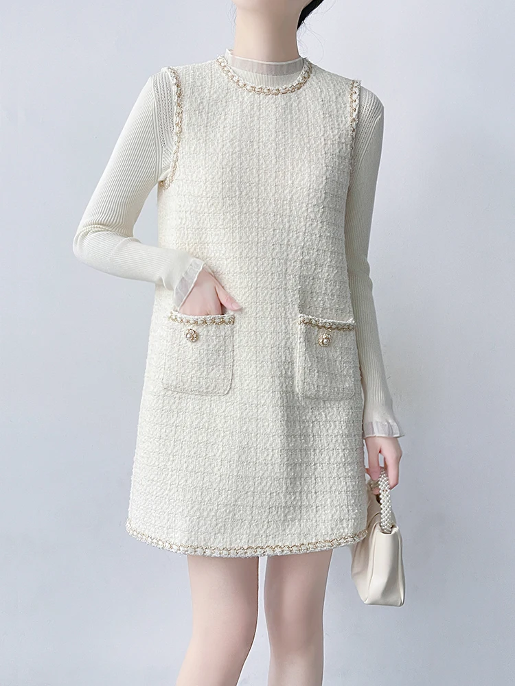 

Корейский женский жилет с круглым вырезом, осенне-зимний, новый, с высокой талией, теплый, для повседневной носки, однотонный, из полиэстера и шерсти