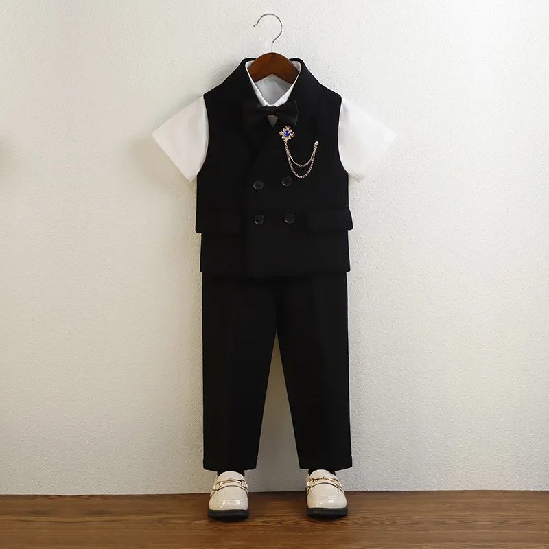 Children Formal Vest Suit Flower Boy Outfits for Birthday Piano Recital & Wedding Spring/Autumn School Teen Kids Clothes Set