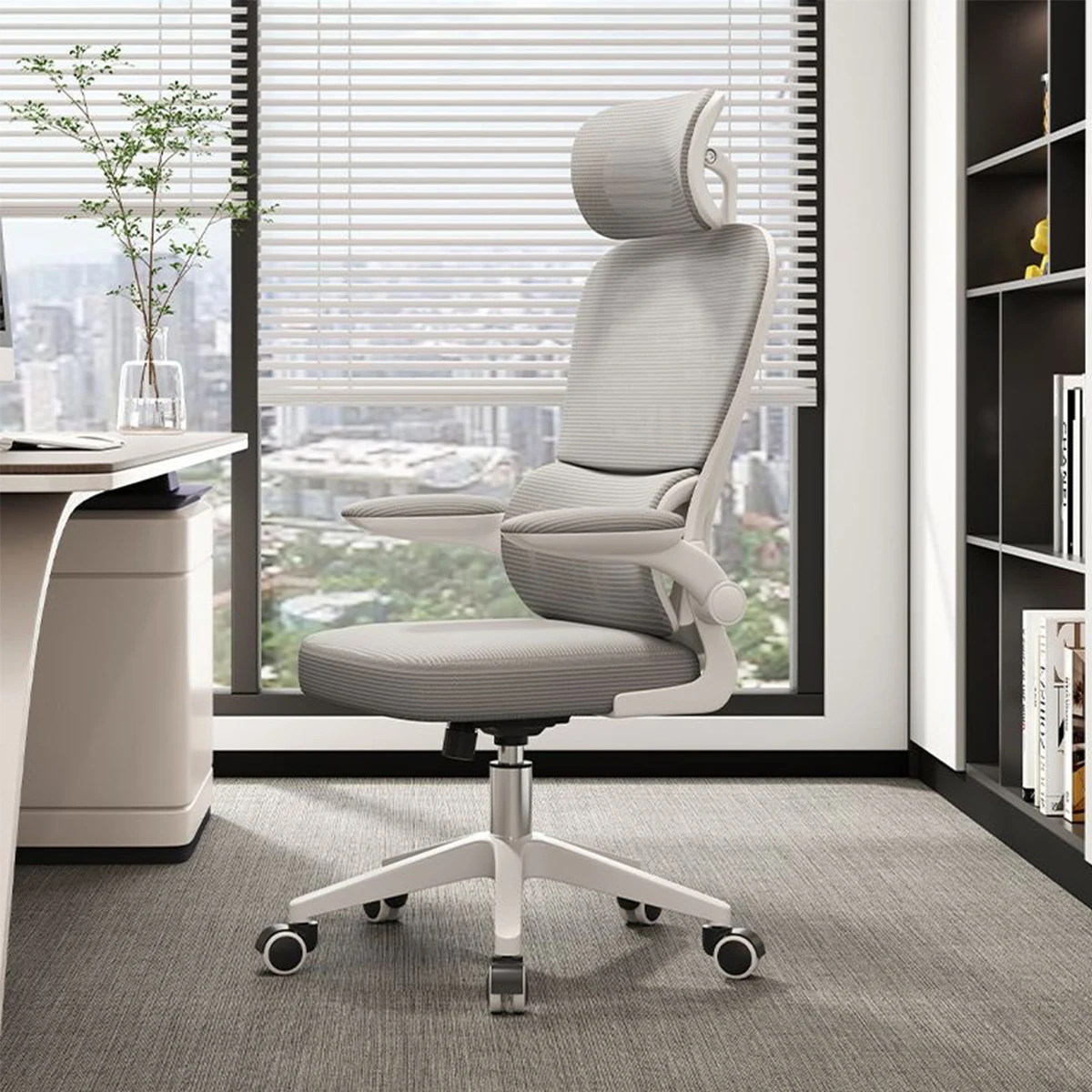 Cadeira ergonômica Python Fly, cinza, com apoio lombar ajustável, apoio para a região lombar e coluna vertebral