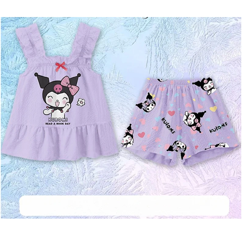 Sanrio Kuromi Kids Cinnamoroll Cartoon pigiama Set Cute My Melody Girls Boys Summer Set da casa a maniche corte regalo per bambini