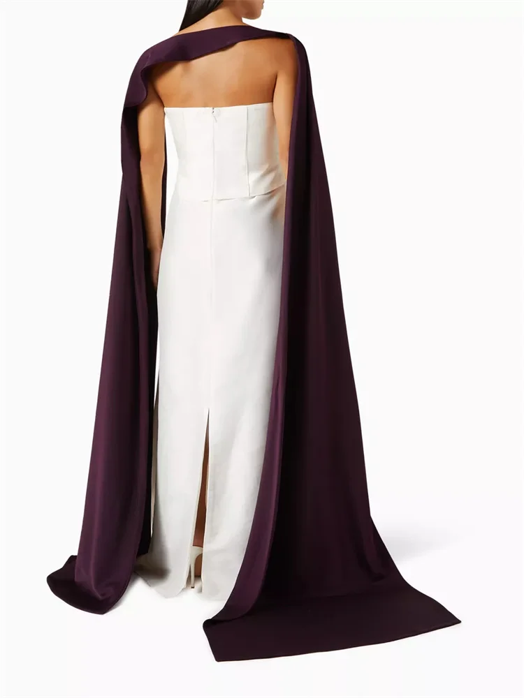 Vestido de noche con escote sin tirantes para mujer, capa desmontable, vaina de crepé, elegante, espalda abierta, cremallera, largo hasta el suelo, gran oferta