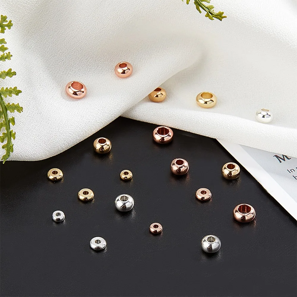 120pcs 4 Sizes Flat Round Spacer Beads Brass Rondelle Beads Jewelry Metal Spacers for Bracelet Necklace Jewelry Making (3Colors)