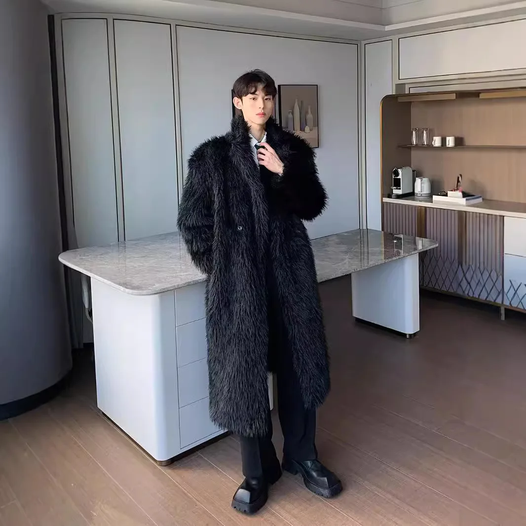 Winter Advanced Anti Freezing Thickened and War Imitation Leather Coat Loose Fur Medium Long Parka Men's Windbreaker