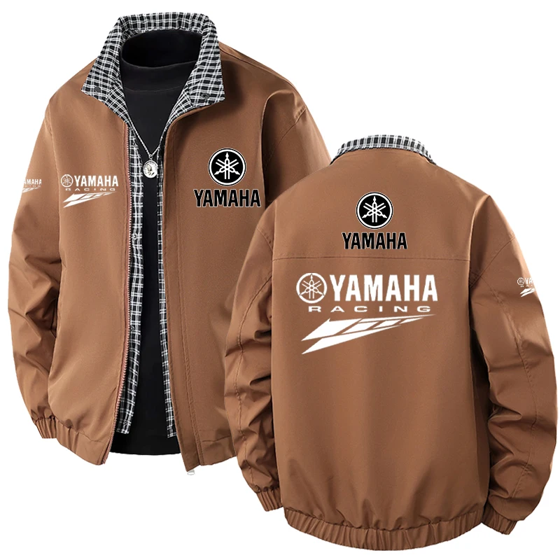 Yamaha's New Men's Racing Jacket Featuring Retro Check Patterns And Fashionable Collar. Extra-Large Size. Casual Men's Clothing.