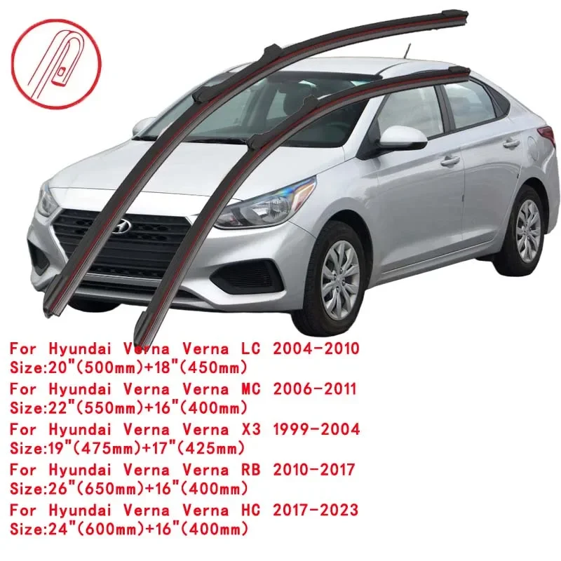 For Hyundai Verna X3 LC MC RB HC 1999-2023 Car Windshield Wiper Blade Front Windscreen Brushes Washer Accessories Window Parts 2