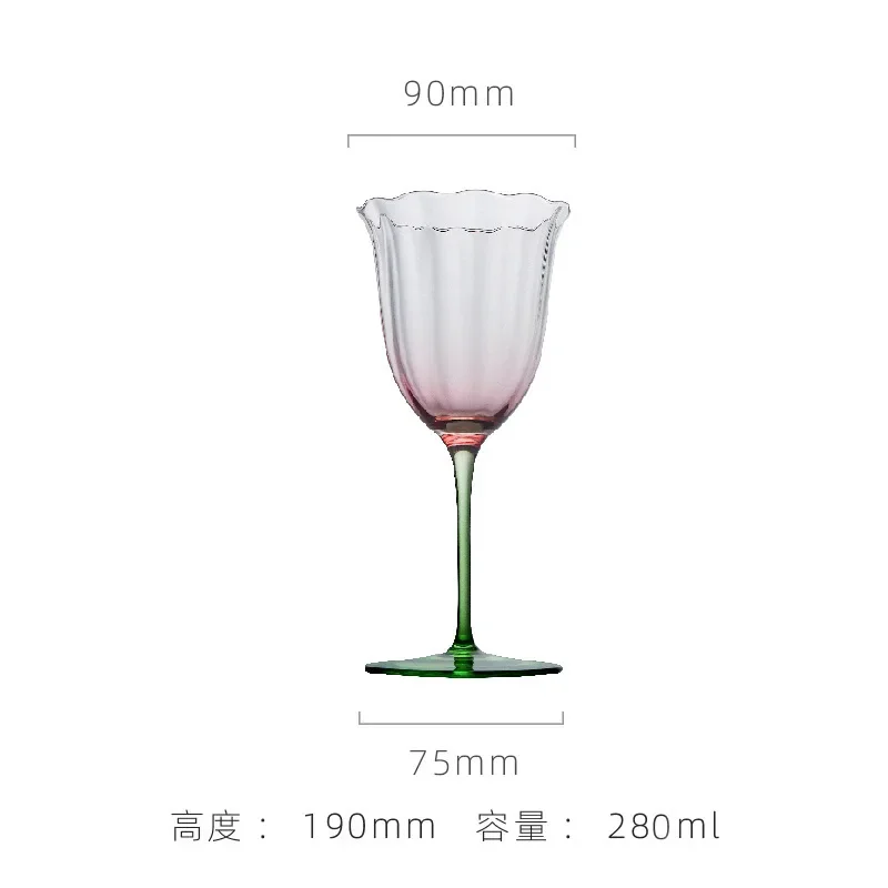 Creative Light Luxury Vintage Flower Red Wine Tall Glass Crystal Glass Pink Green Champagne Glass