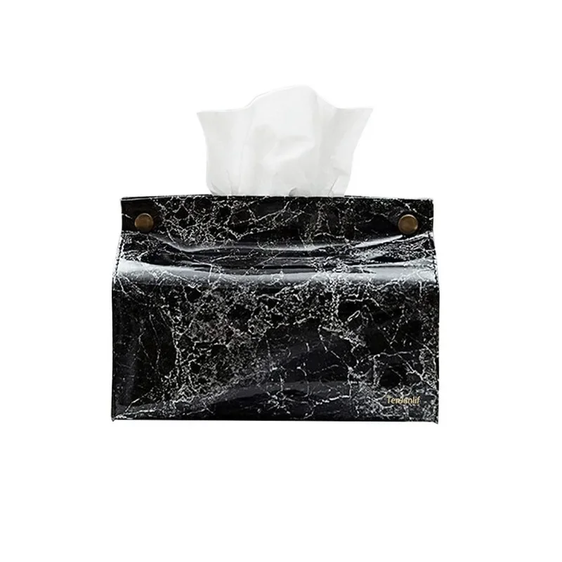 New Waterproof Tissue Case Box Fashion Home Decoration PU Leather Marble Pattern Napkin Holder Tissue Box Papers Bag