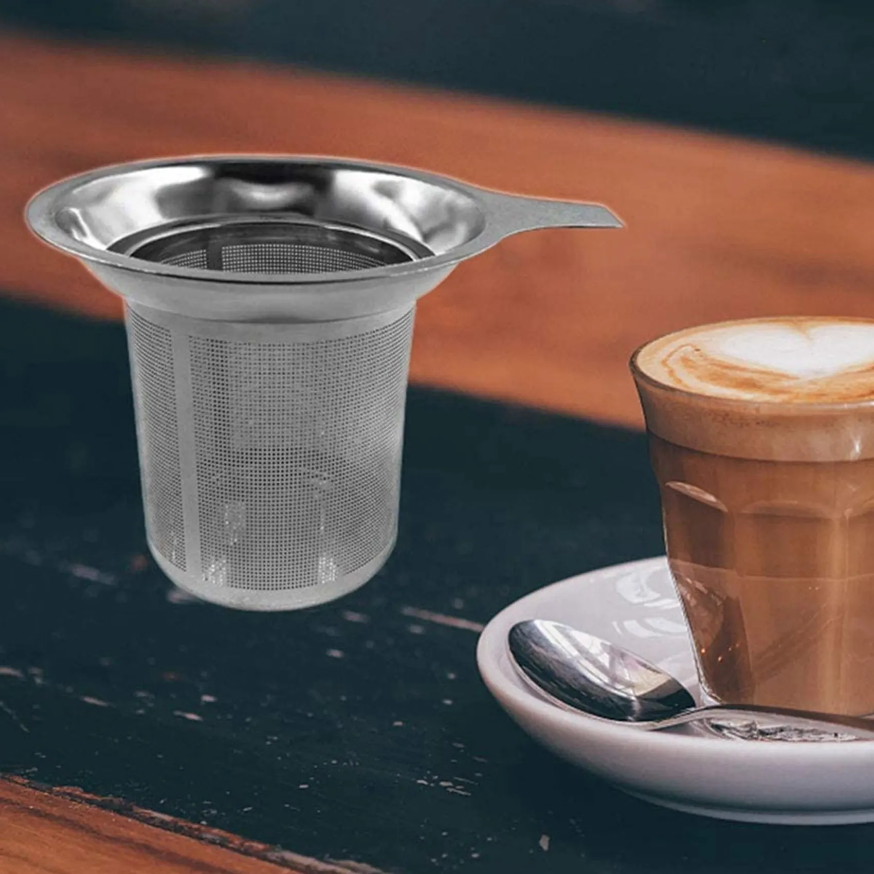 FLYY-2X Teefilter aus Edelstahl, Teekanne, Teesieb, Kaffeetasse, Siebfilter, hochdichter Filter mit Griff – Detail 3