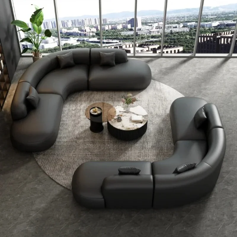 

sofa 3 seater Luxury living room sofa home hotel office puffs U-shaped corner Wooden black sofa Designer Lazy Recliner furniture