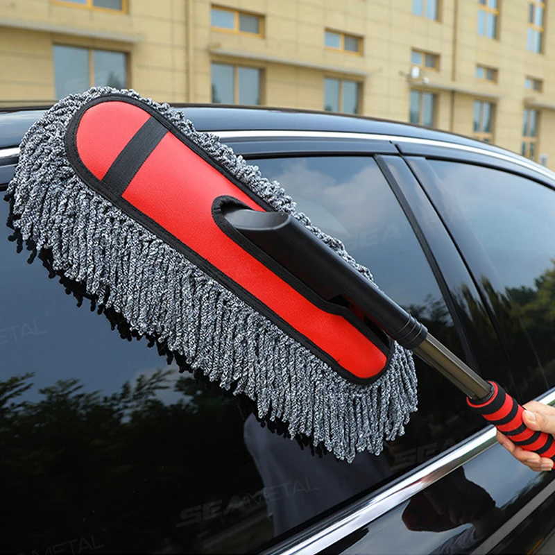 SEAMETAL Car Wash Mop Retractable Handle Dust Remover Wax Brush Microfiber Car Cleaning Kit Soft Hair Duster Brushes Wash Tool