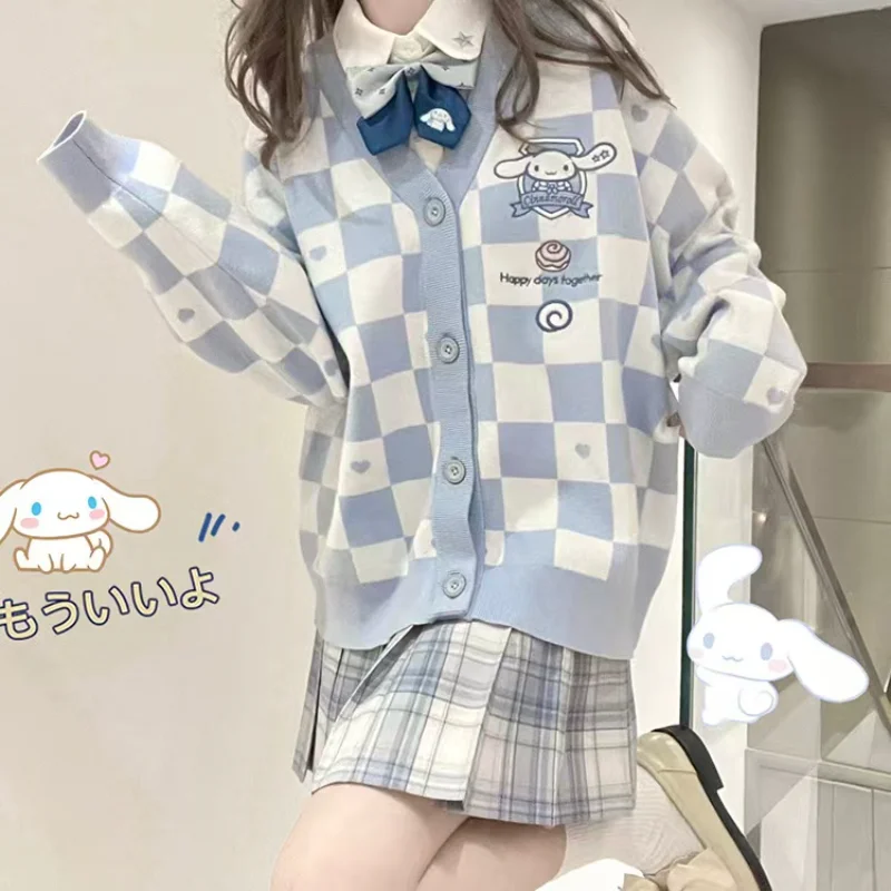 Sanrio Girl Kuromi Cinnamoroll My Melody Cardigan Coat Kawaii Y2K Pompom Purin Spring Autumn Women Sweater Jacket Clothing Gifts - view 4