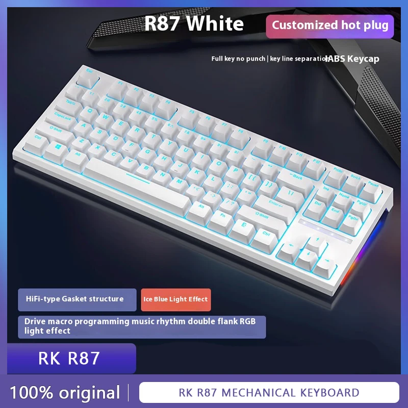 

RK R87 Mechanical keyboard customized hot swappable wired 87 key gasket structure Hifi flank RGB gaming esports office keyboard