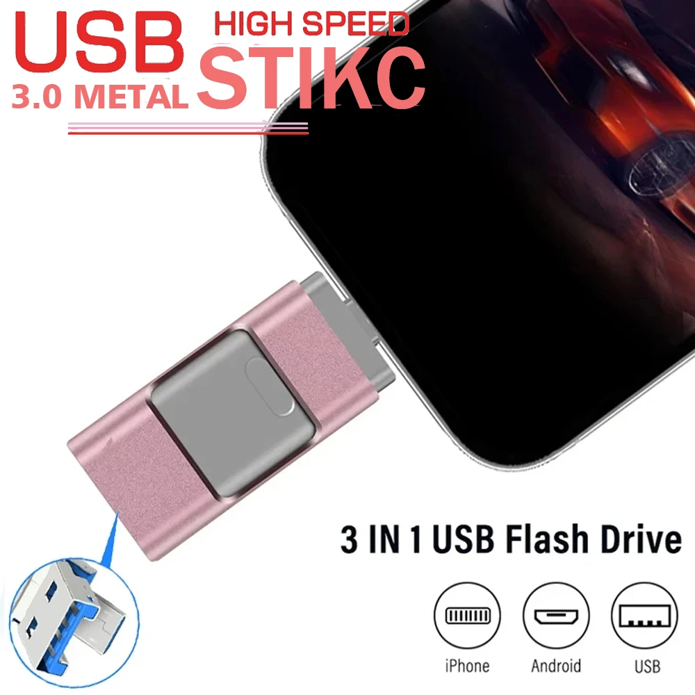 USB 3.0 Flash Drive  256G 128GB 64GB for IPhone with 3in1 for IPhone Interface Mirco TYPE Pendrive for Iphone7/8/9/11/12/13 Ipad