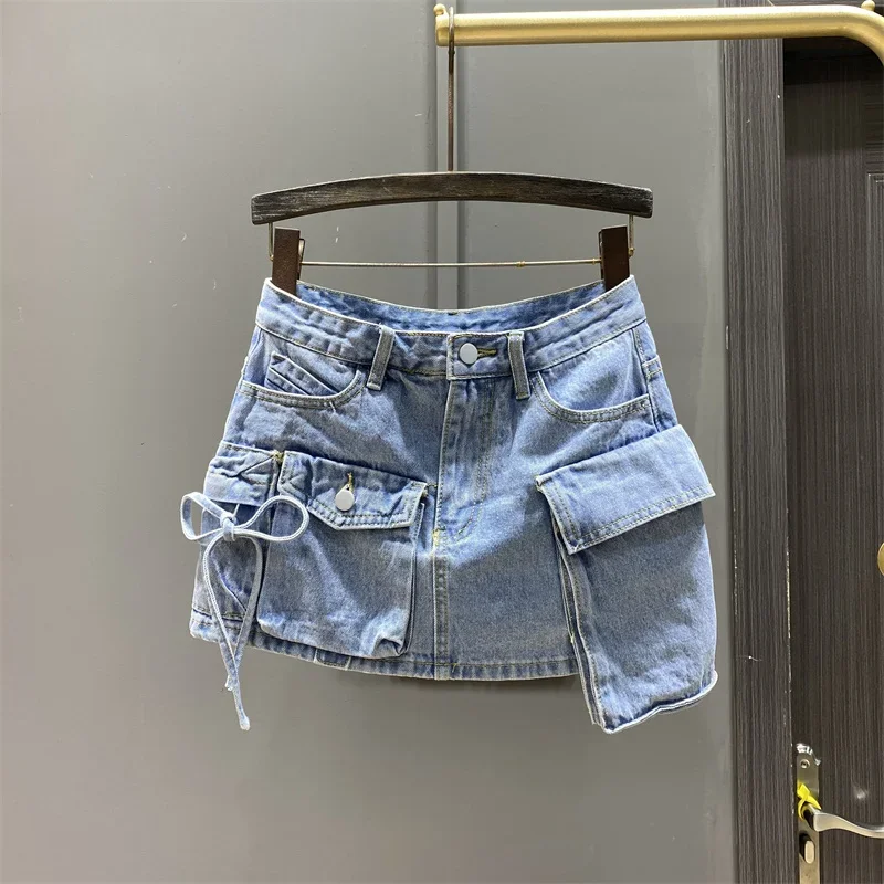 TPJB Irregular Pocket Cargo Dress Denim Skirt Women Clothing Summer Sexy A-line Hip Skirts Female Bottoms Streetwear