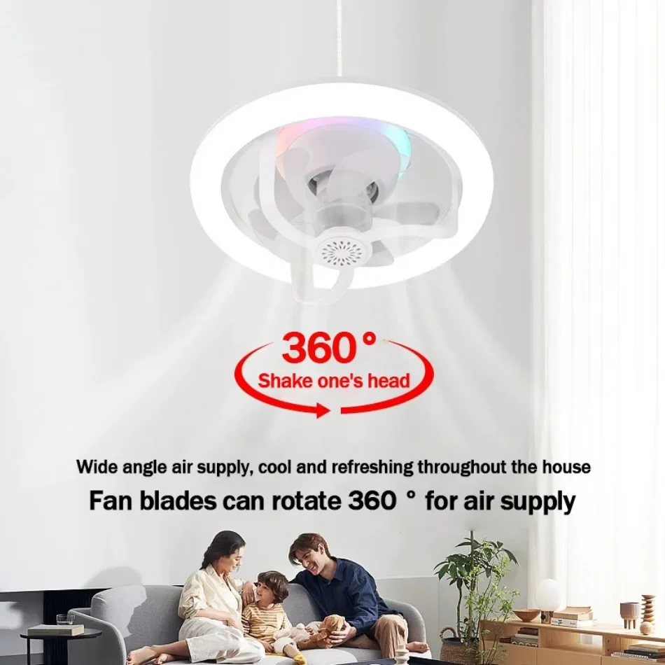 Modern 360° Rotating Ceiling Fan with LED Light & Remote RGB Color Dimmable E27 Chandelier Fan Lamp for Home Atmosphere Lighting