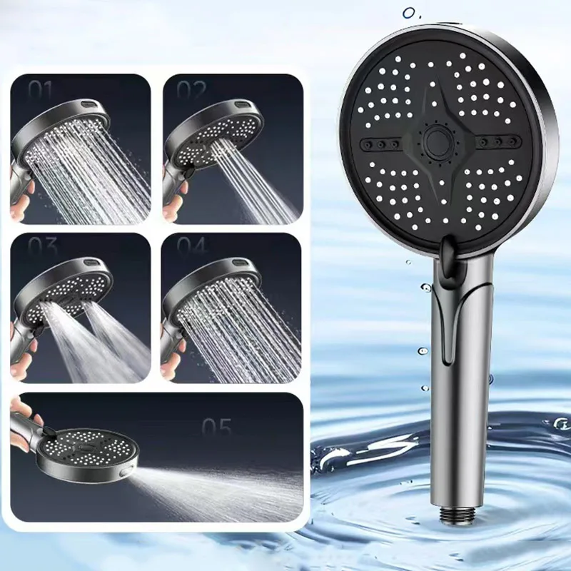 

Five-speed Adjustment Super-pressurized Handheld Shower Head Booster Bathroom Shower Head Universal Set