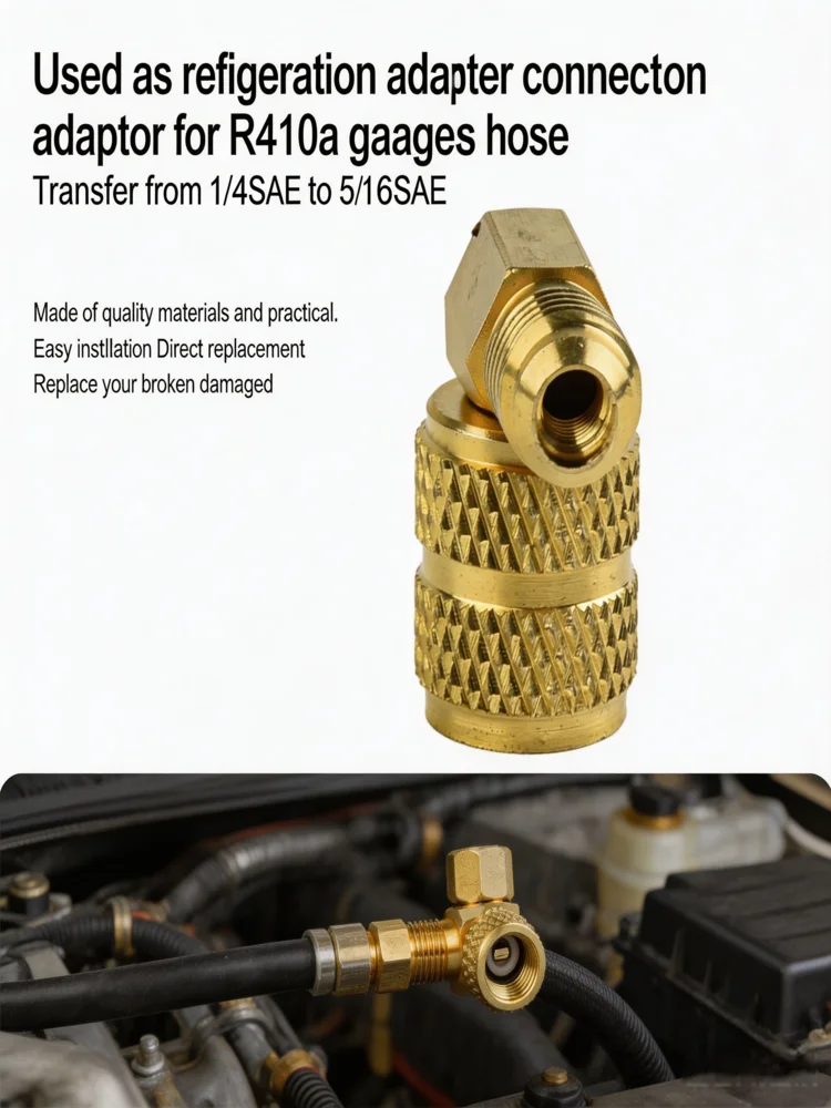 R410A AC Service Adapter with Movable Head Converts 1/4 SAE to For 5/16 SAE Thread for Refrigeration Gauge Hose
