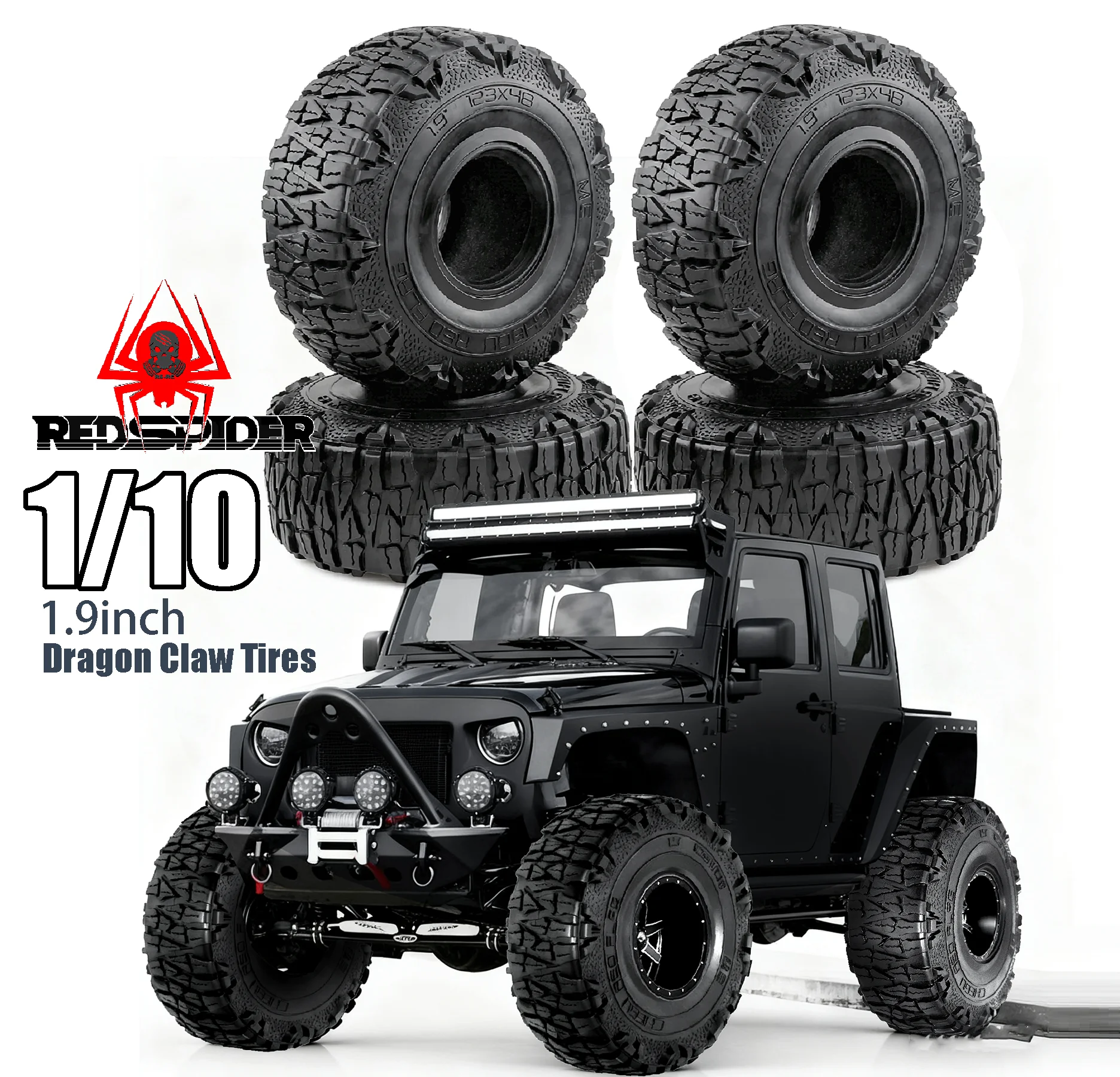 RDE SPIDER 4pcs Rubber 1.9 Crawler Tires Mud Slingers Grappler Wheels Tyres For 1/10 Rc Crawler Car Trax Trx4 Axial Scx10 Wraith