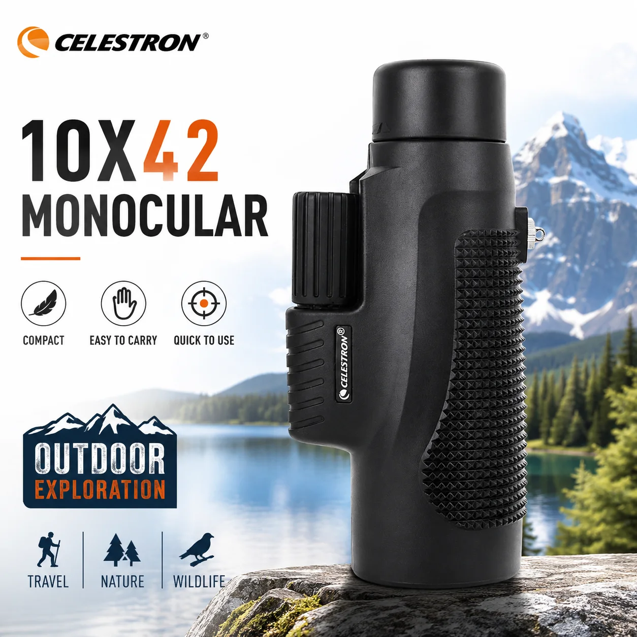 Celestron 10X42 HD Monocular Telescope Waterproof 42mm Objective Lens Multi-Coated Optics for Bird Watching Hunting