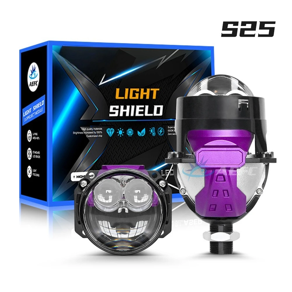 

S25 2.5 Inch Bi LED Projector Headlight with Halo Ring Dual Direct Laser Effect Super Bright High Low Beam 12V Car LED Lamp