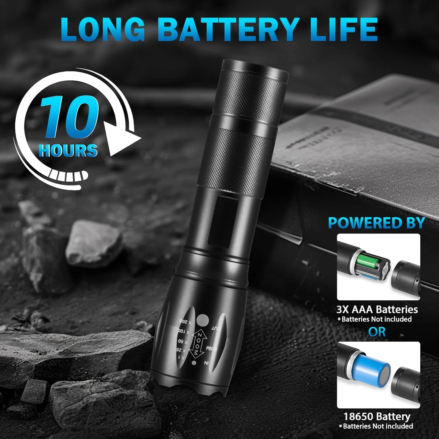 LED Emergency Handheld Flashlight Adjustable Focus, Water Resistant Tactical Torch for Hurricane/Camping /Dog /Walking